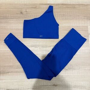 SET Active Ribbed Blue One-Shoulder Bra and Leggings Set Size XS/S